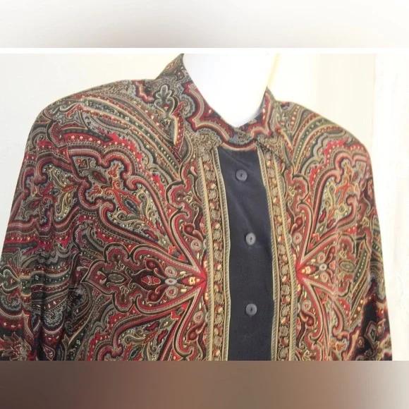 Talbots Red and Black Silk Paisley Blouse - Picture 6 of 10